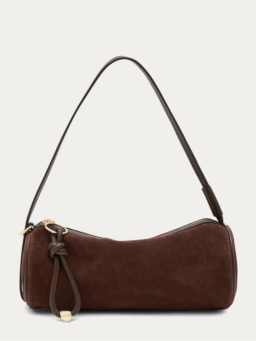 Brown Suede Cylinder Shoulder Bag